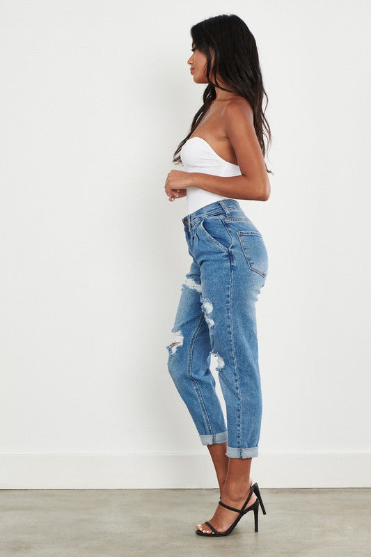 High Waisted Boyfriend Jeans