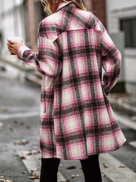 Plaid Long Cardigan Shirt Jacket H72DS3TP49