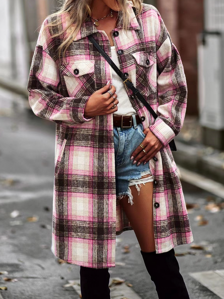 Plaid Long Cardigan Shirt Jacket H72DS3TP49