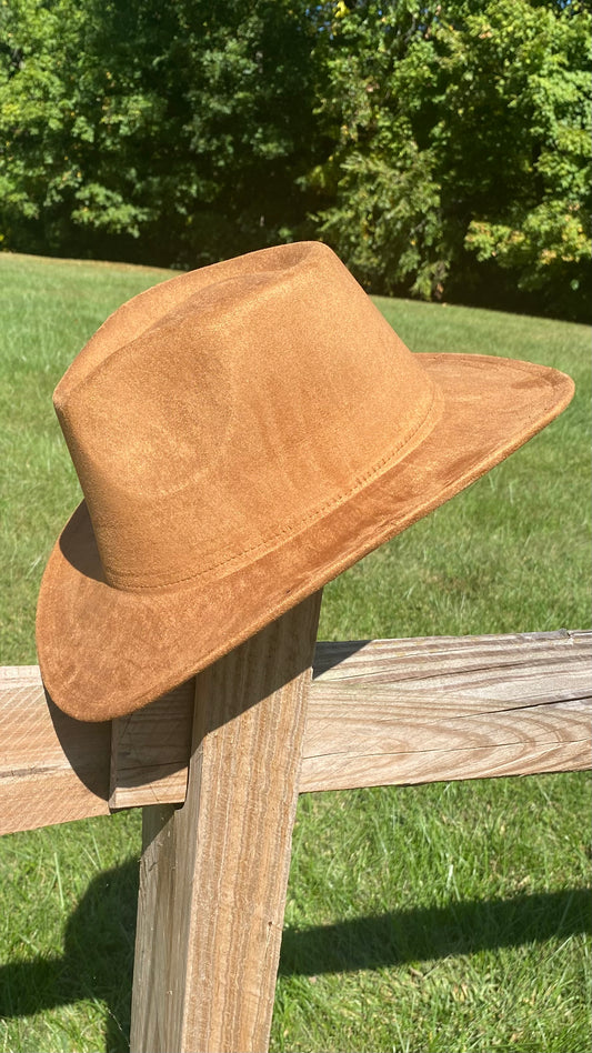 Suede Western Small Brim Camel Hat