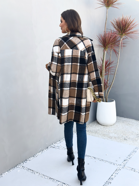 Plaid Long Cardigan Shirt Jacket H72DS3TP49