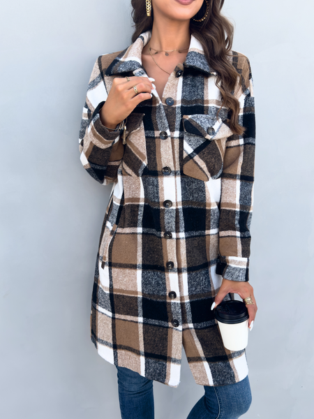 Plaid Long Cardigan Shirt Jacket H72DS3TP49