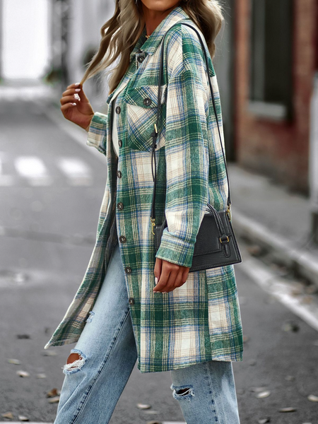 Plaid Long Cardigan Shirt Jacket H72DS3TP49