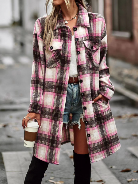 Plaid Long Cardigan Shirt Jacket H72DS3TP49