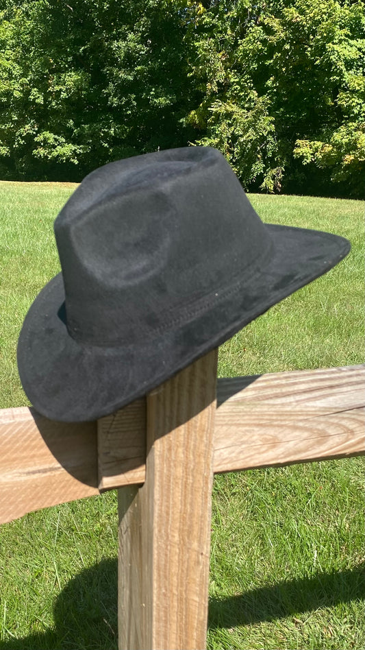 Suede Western Small Brim Black Hat