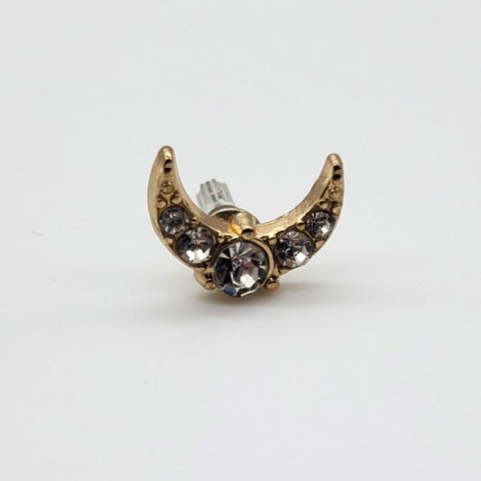 Gold Rhinestone Moon Pin