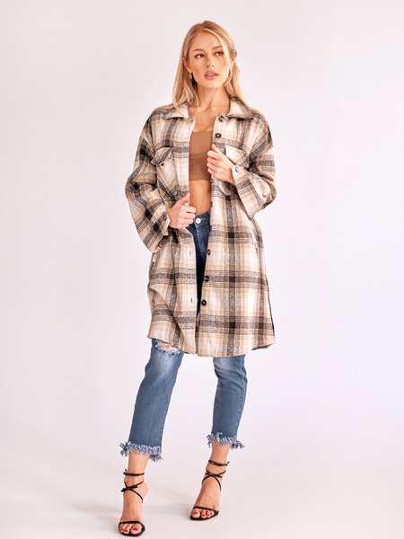 Plaid Long Cardigan Shirt Jacket H72DS3TP49