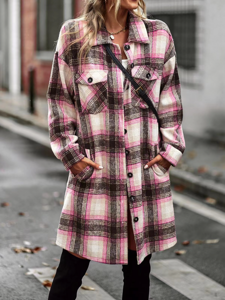 Plaid Long Cardigan Shirt Jacket H72DS3TP49