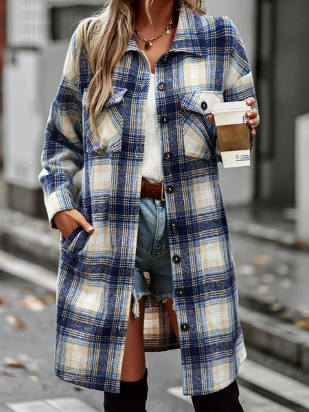 Plaid Long Cardigan Shirt Jacket H72DS3TP49