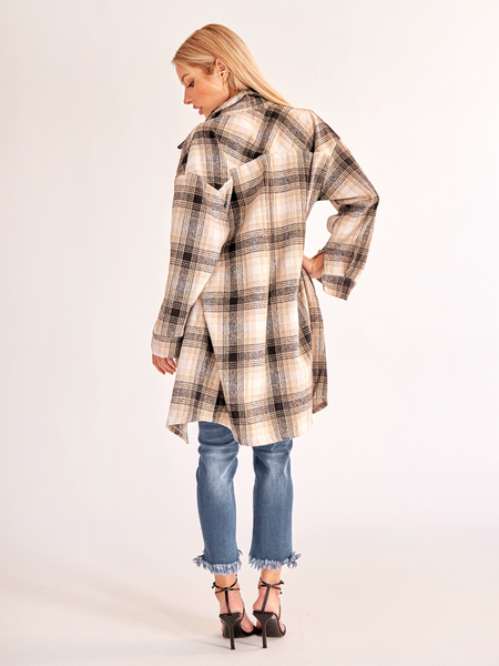 Plaid Long Cardigan Shirt Jacket H72DS3TP49