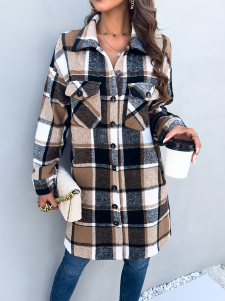 Plaid Long Cardigan Shirt Jacket H72DS3TP49