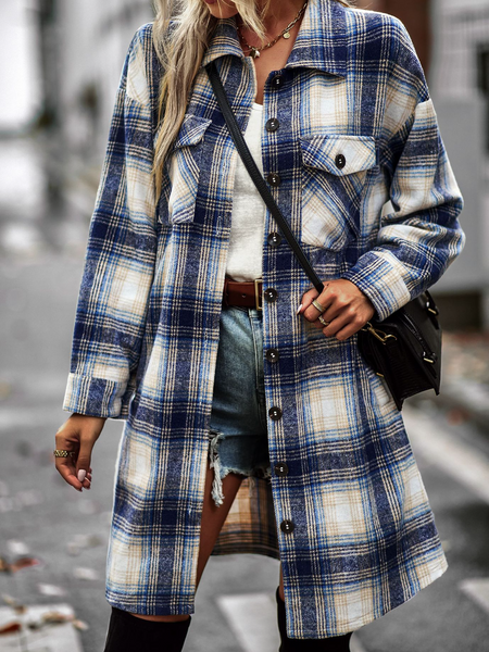 Plaid Long Cardigan Shirt Jacket H72DS3TP49