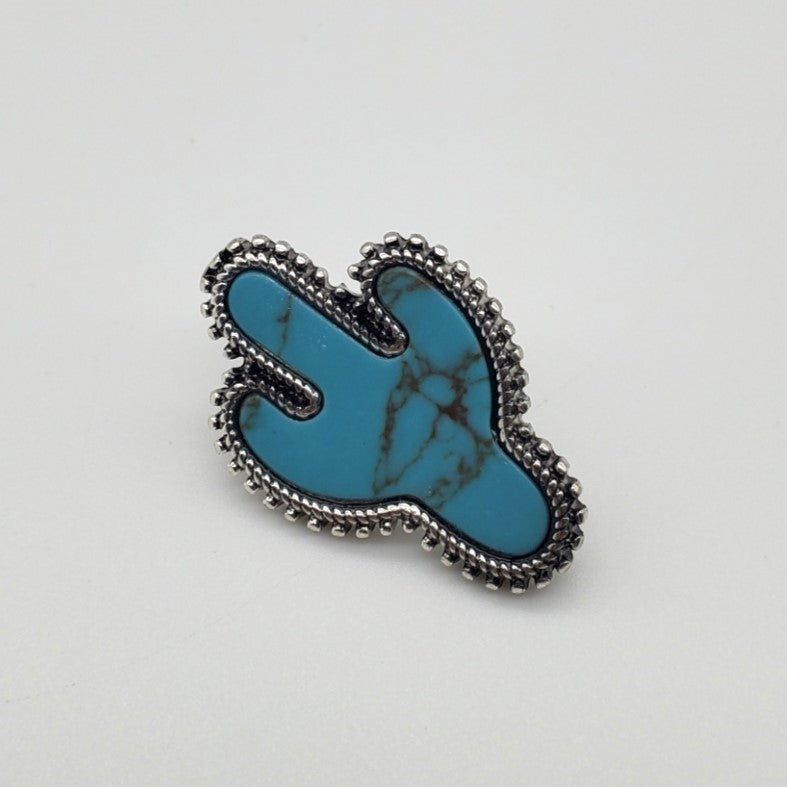 Turquoise Western Cactus Pin