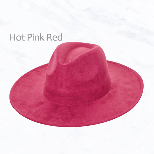 Suede Big Brim Hot Pink Red