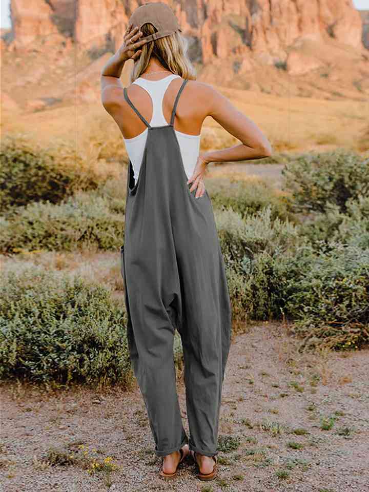 Full Size Sleeveless V-Neck Pocketed Jumpsuit
