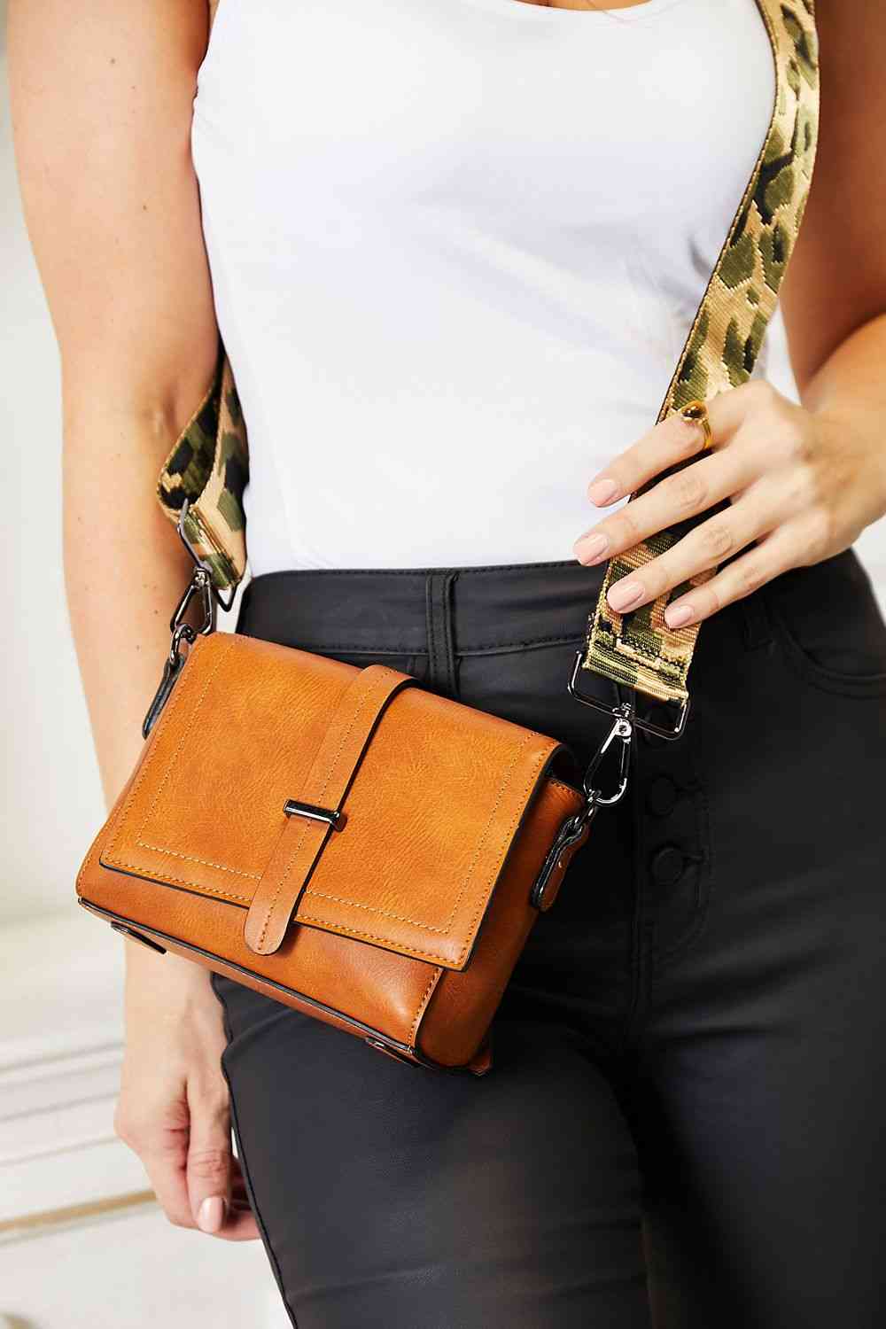 Leather Wide Strap Crossbody Bag