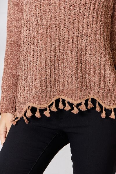 Tassel Trim Long Sleeve Sweater