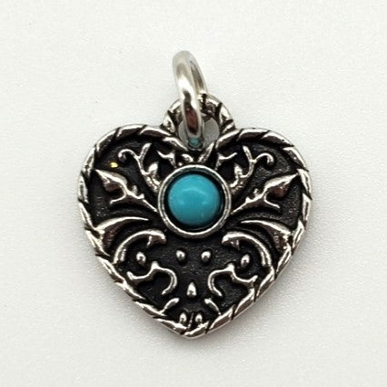 Small Turquoise Silver Heart Charm